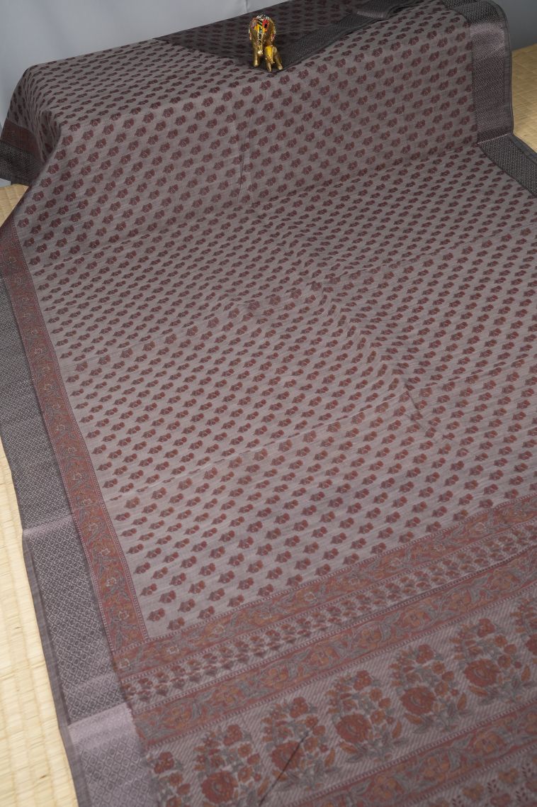 Peanut Brown Chanderi Cotton Sarees with Without Zari Zari Floral Patterns view 2