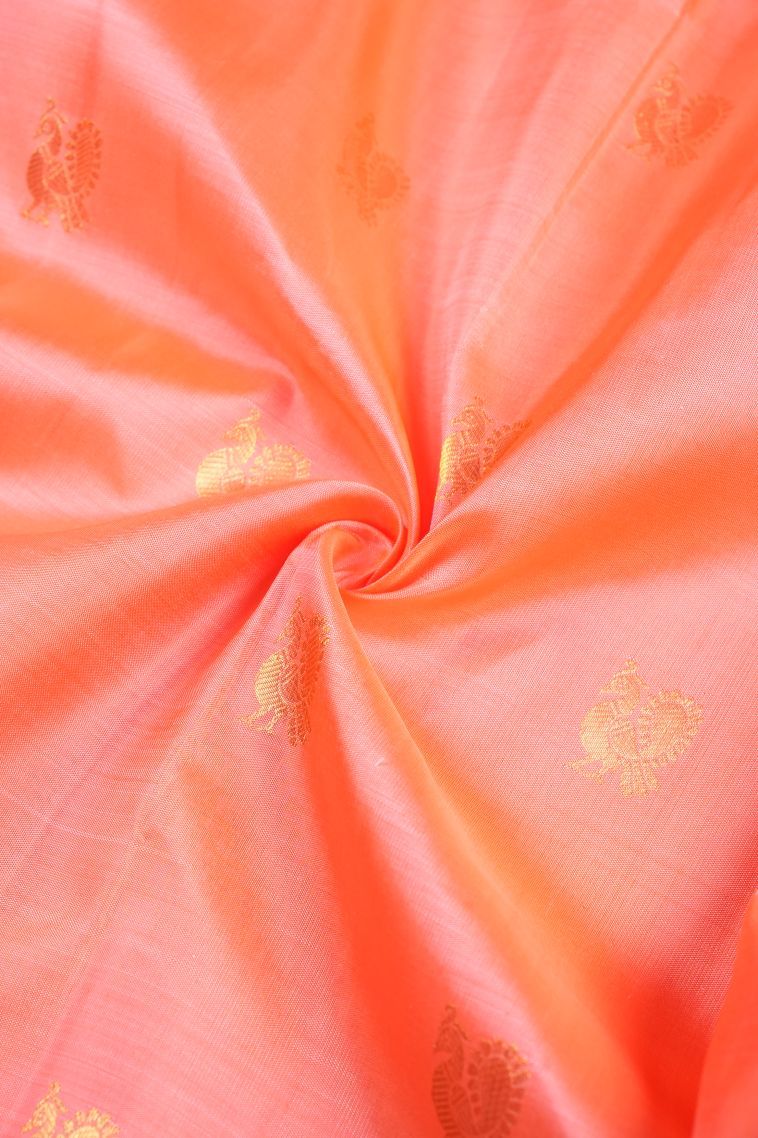 Peach Pink Kanchipuram Silk Sarees with Gold Zari Buttis (small Dots Or Motifs) view 4