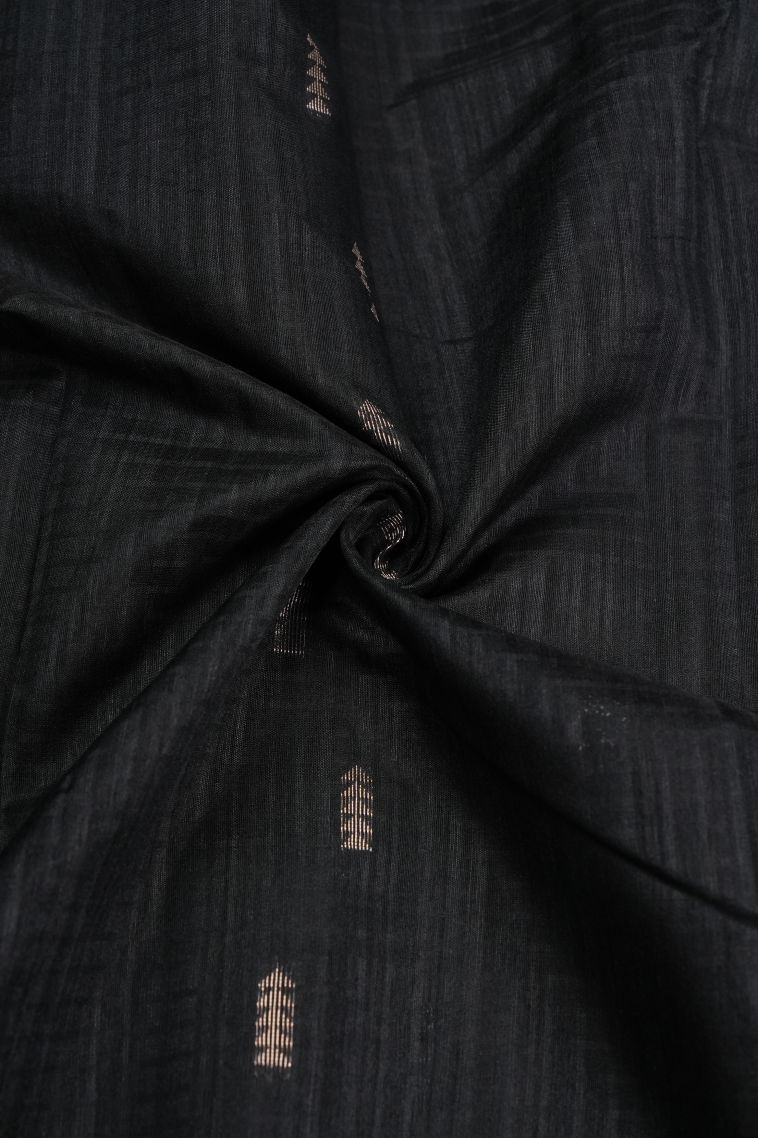 Asphalt Black Jute Sarees with Copper Zari Buttis (small Dots Or Motifs) view 4
