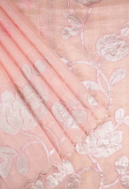 Peach Pink Organza Saree with Without Zari Zari Buttis (small Dots Or Motifs)
