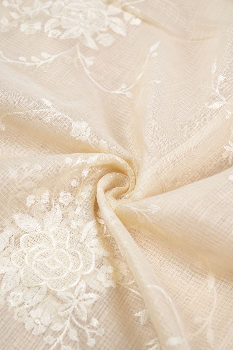 Cream White Organza Saree with Without Zari Zari Floral Patterns view 4