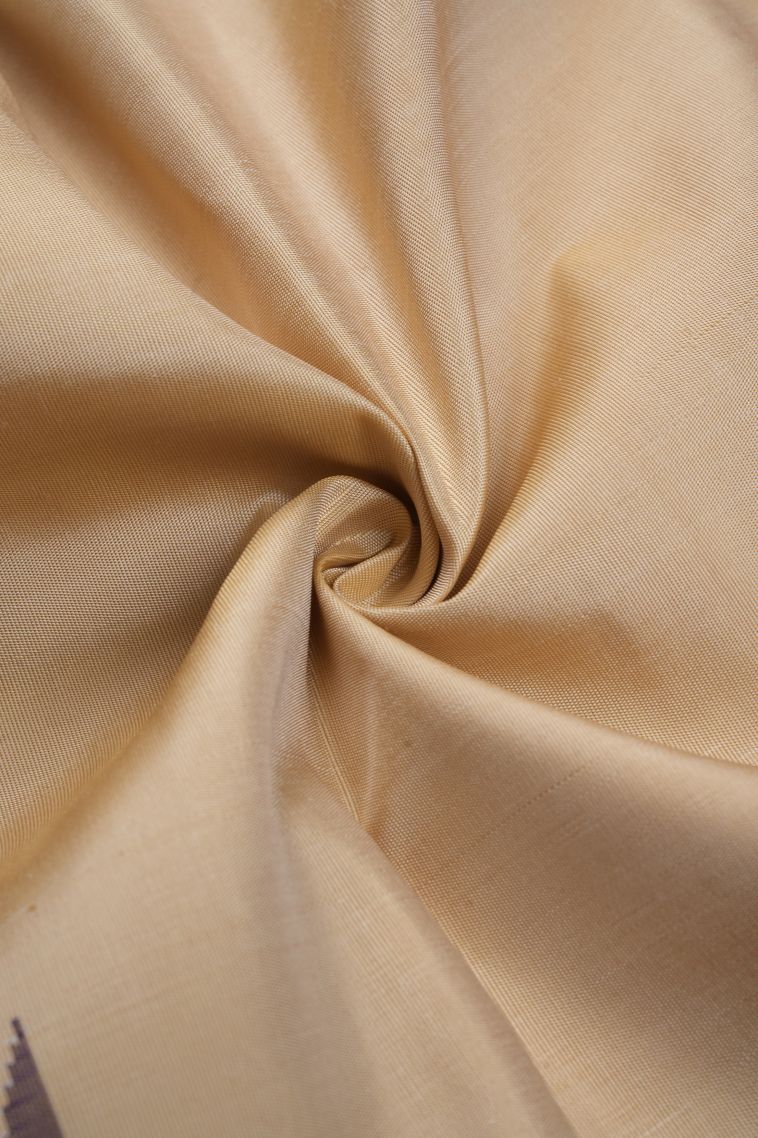 Cream White Kanchipuram Silk Sarees with Gold Zari Abstract Designs view 4