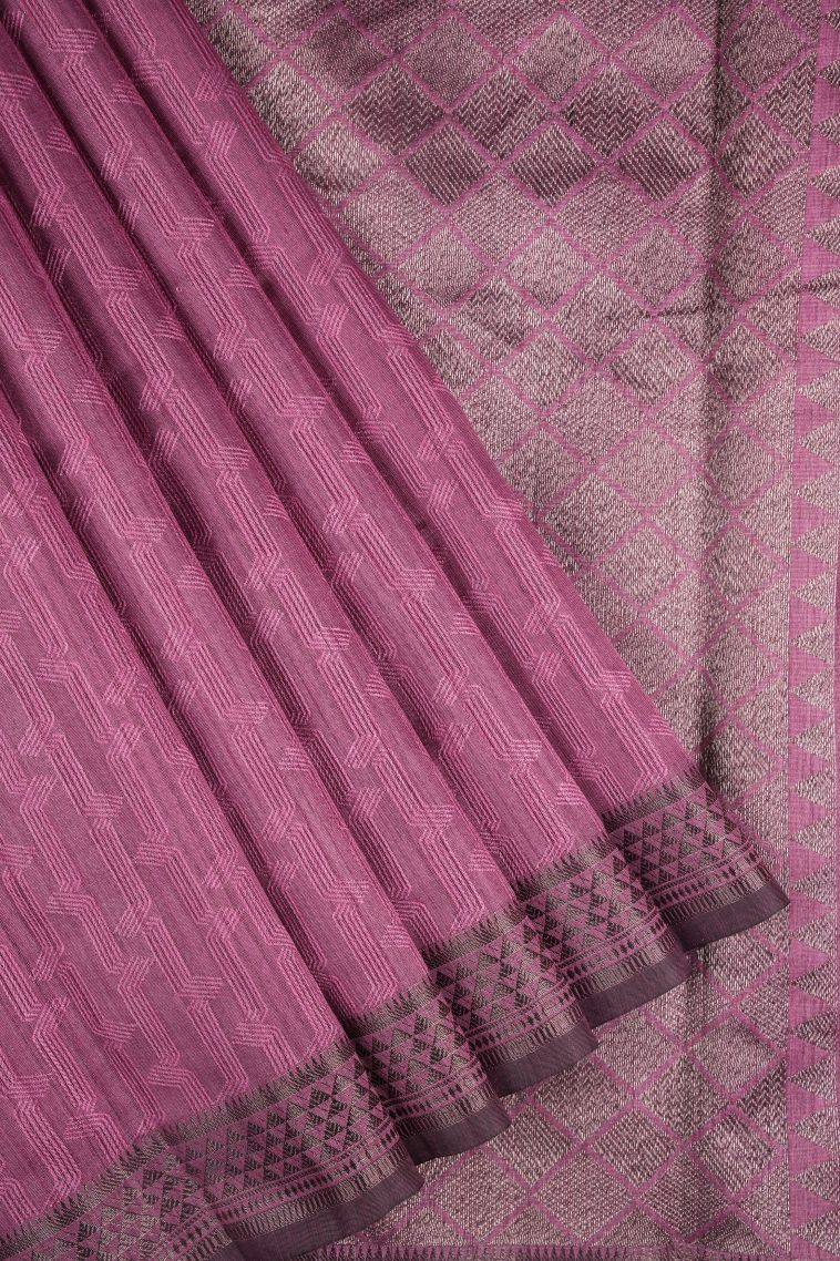 Magenta Purple Tussar Saree with Without Zari Zari Stripes view 1