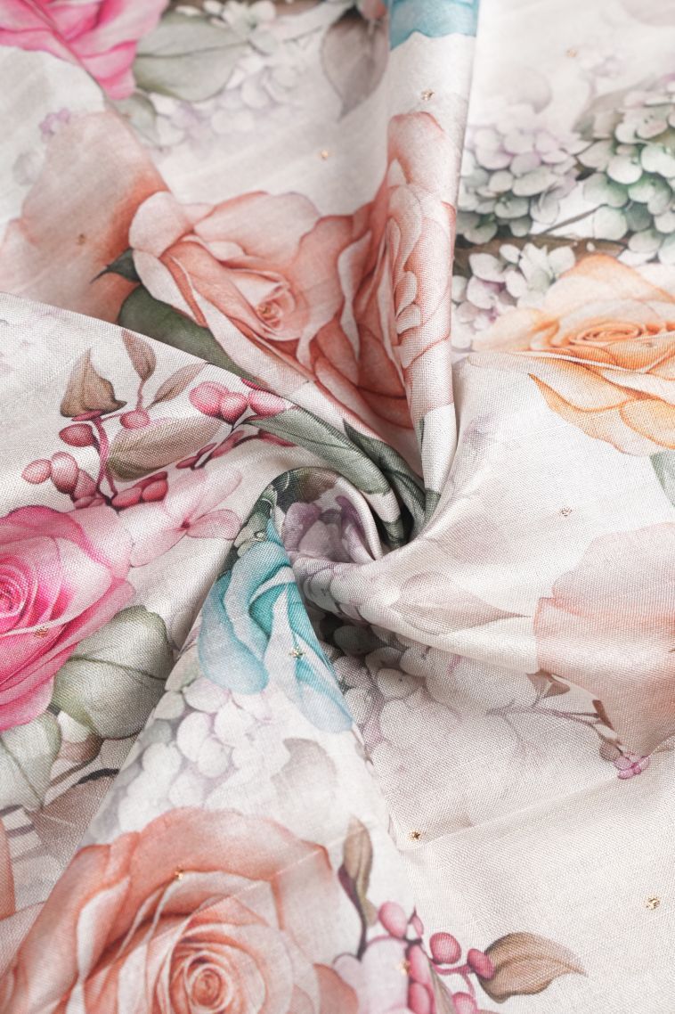 Daisy White Tussar Saree with Without Zari Zari Floral Patterns view 4