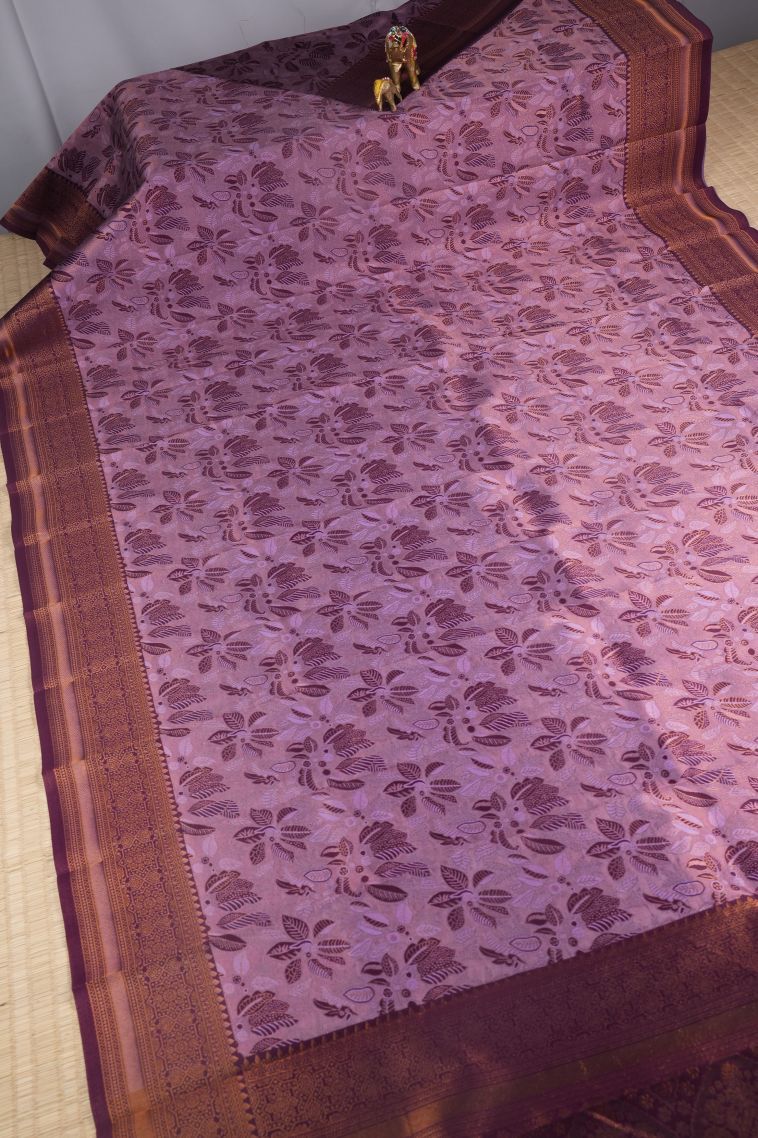 Magenta Purple Visiri Madippu Silk Sarees with Copper Zari Floral Patterns view 2