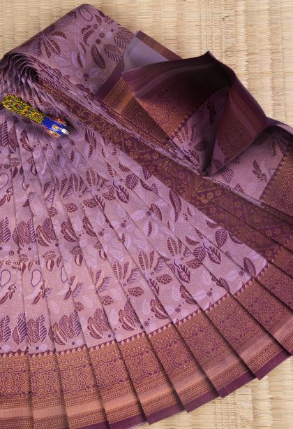 Magenta Purple Visiri Madippu Silk Sarees with Copper Zari Floral Patterns