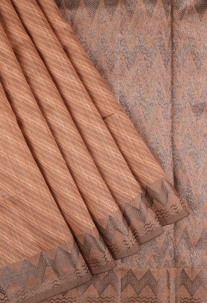 Mauve Tussar Saree with Without Zari Zari Stripes