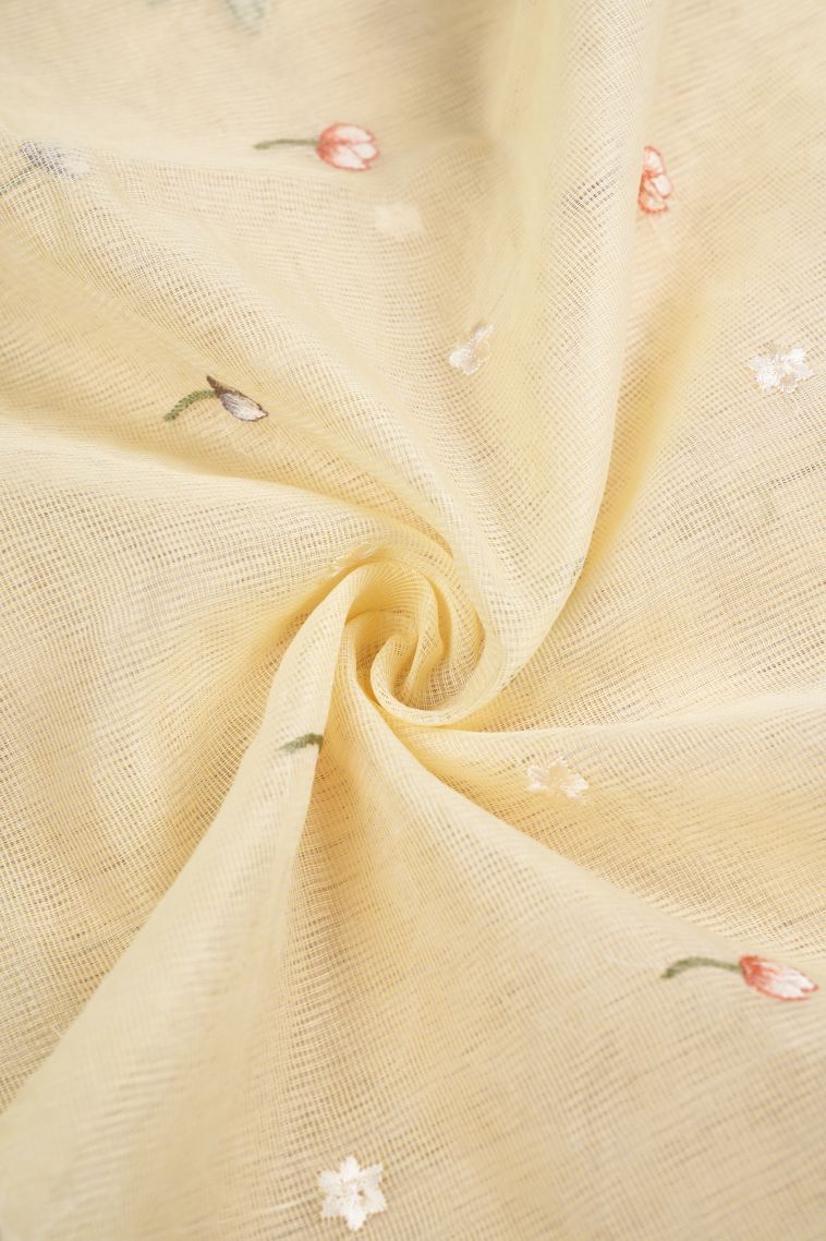 Cream White Organza Saree with Without Zari Zari Buttis (small Dots Or Motifs) view 4