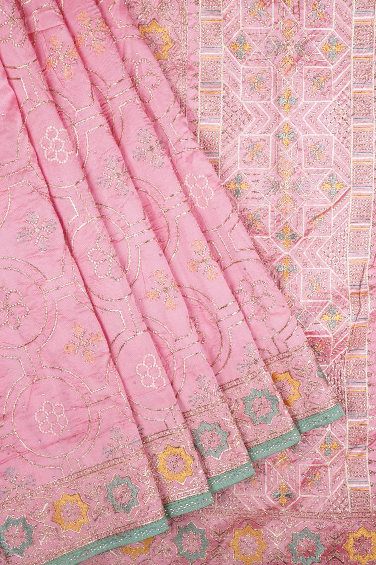 Blush Pink Organza Saree with Without Zari Zari Floral Patterns view 1