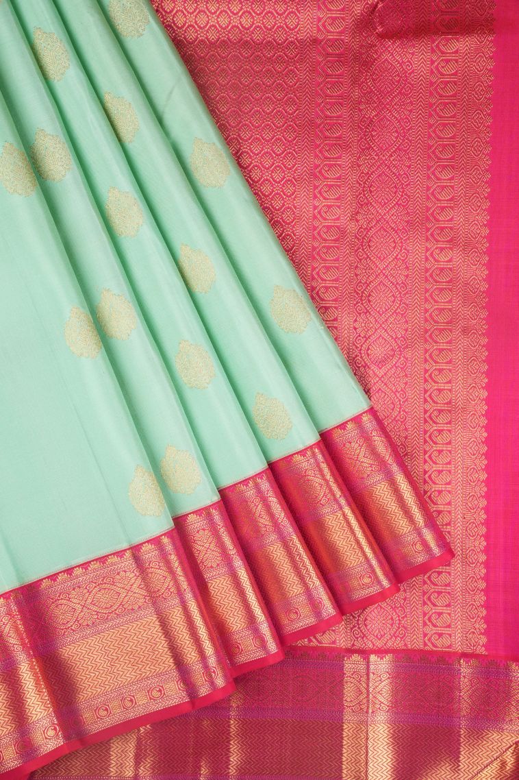 Sky Blue Kanchipuram Silk Sarees with Gold Zari Buttis (small Dots Or Motifs) view 1