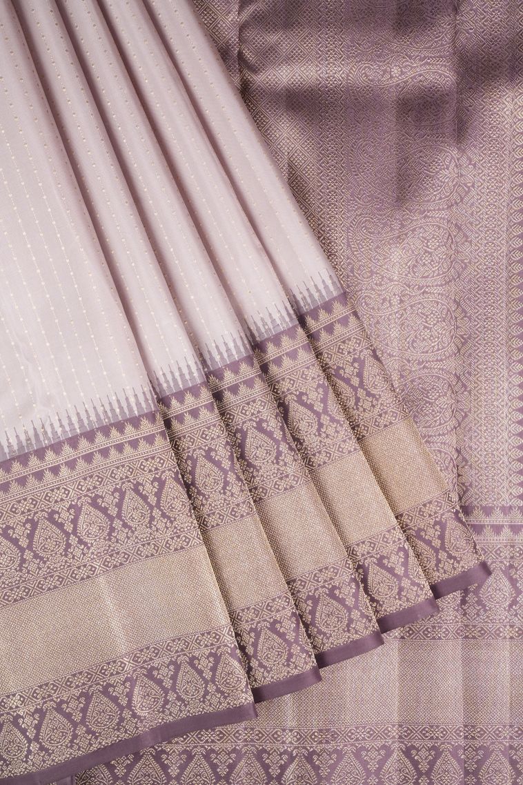 Lemonade Pink Kanchipuram Silk Sarees with Gold Zari Stripes view 1