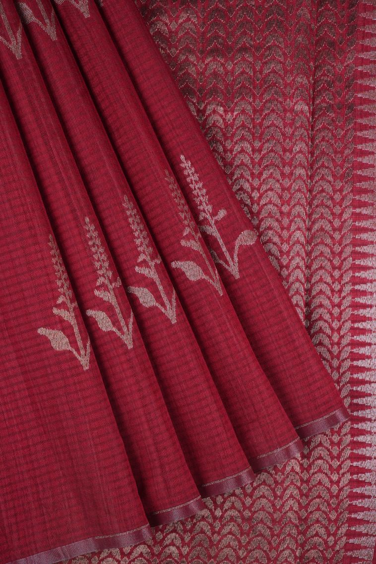 Magenta  Pink Jute Sarees with Copper Zari Buttis (small Dots Or Motifs) view 1