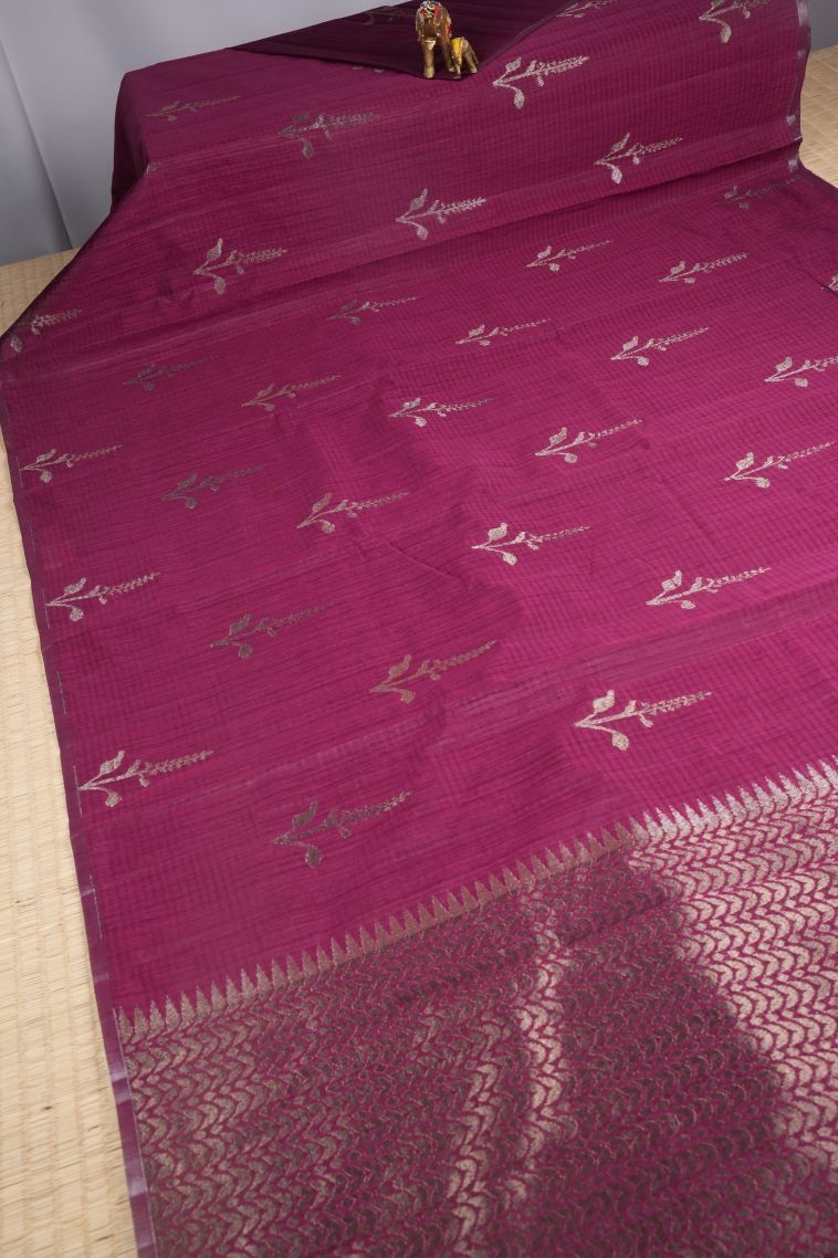 Magenta  Pink Jute Sarees with Copper Zari Buttis (small Dots Or Motifs) view 2