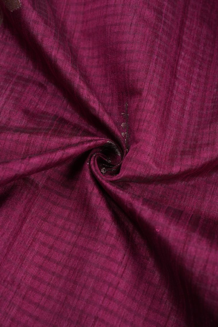 Magenta  Pink Jute Sarees with Copper Zari Buttis (small Dots Or Motifs) view 4