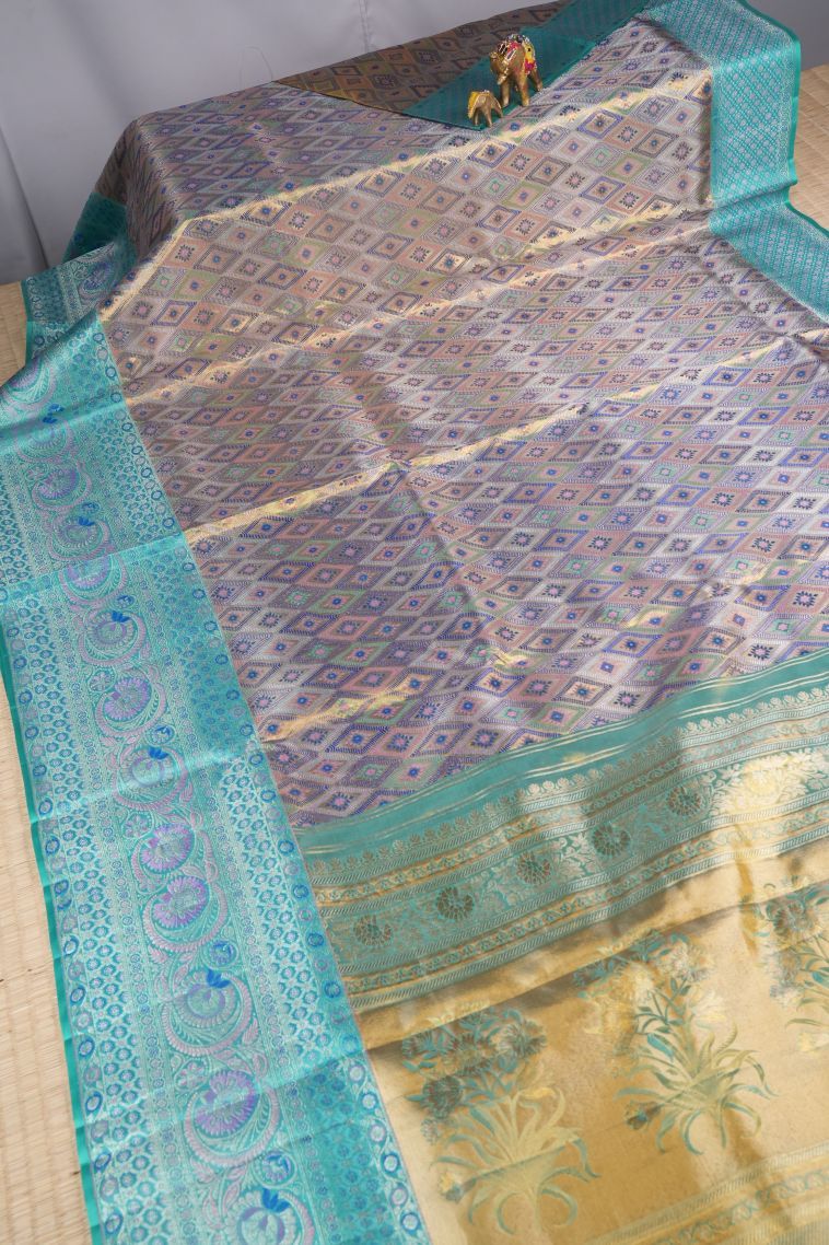Gold Kanchipuram Silk Sarees with Gold Zari Buttis (small Dots Or Motifs) view 2
