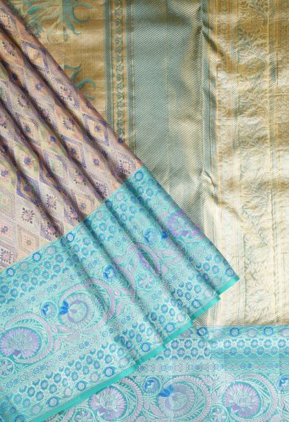 Gold Kanchipuram Silk Sarees with Gold Zari Buttis (small Dots Or Motifs)