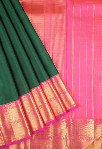 Bottle Green Kanchipuram Silk Sarees with Without Zari Zari Plain