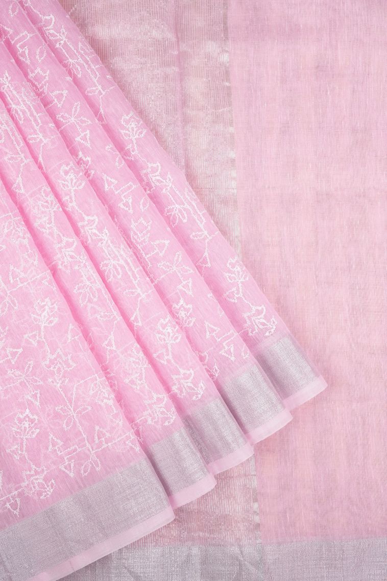 Blush Pink Organza Saree with Without Zari Zari Geometric Shapes view 1