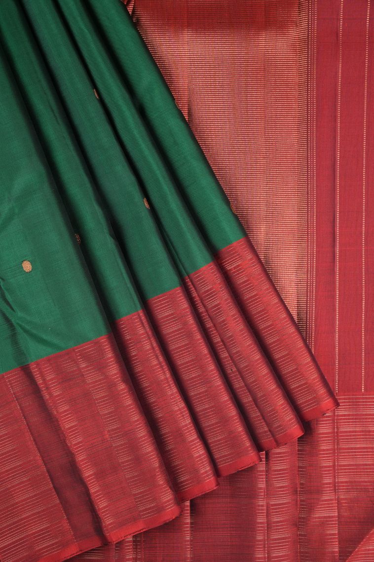 Basil Green Kanchipuram Silk Sarees with Gold Zari Buttis (small Dots Or Motifs) view 1