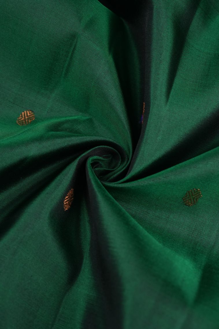 Basil Green Kanchipuram Silk Sarees with Gold Zari Buttis (small Dots Or Motifs) view 4