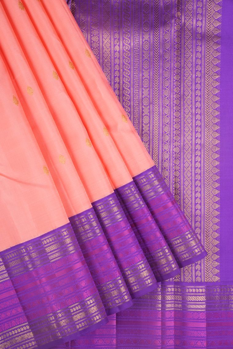 Mauve Kanchipuram Silk Sarees with Gold Zari Buttis (small Dots Or Motifs) view 1