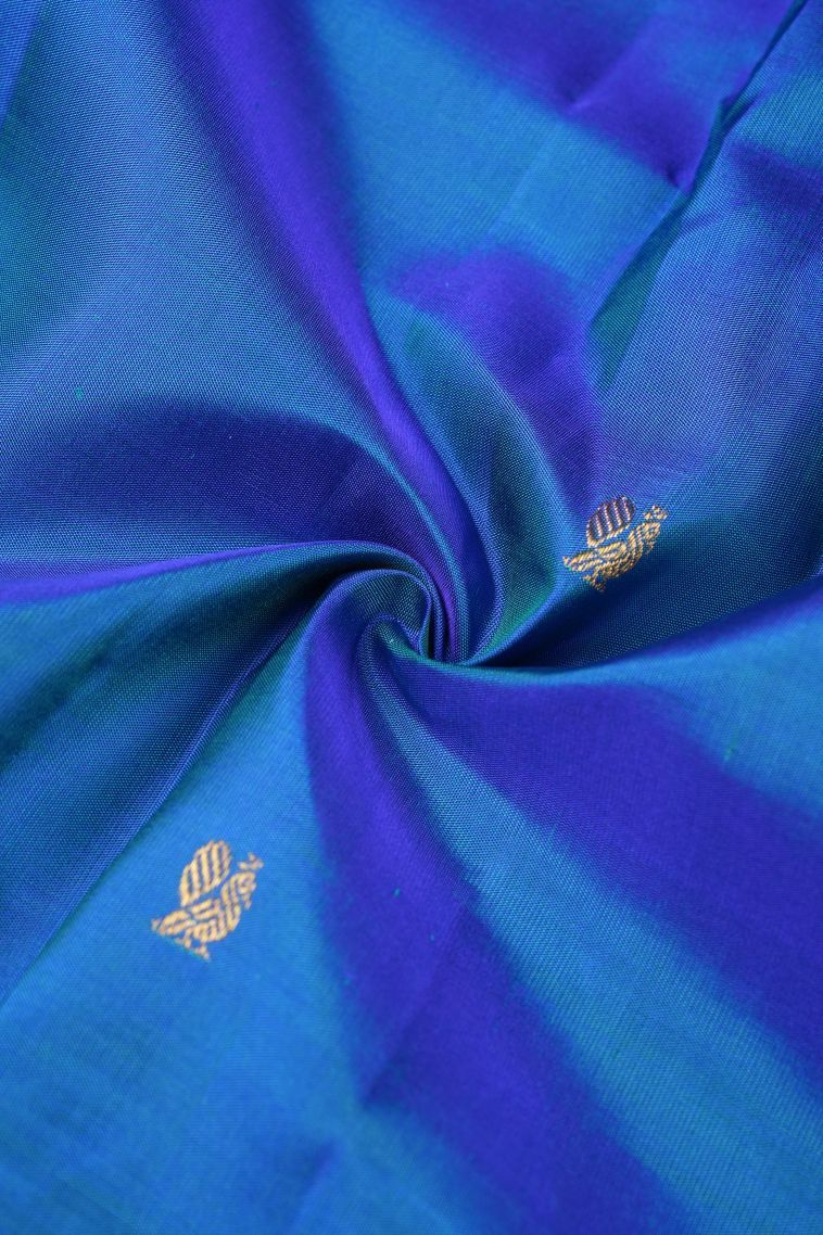 Ocean Blue Kanchipuram Silk Sarees with Gold Zari Buttis (small Dots Or Motifs) view 4