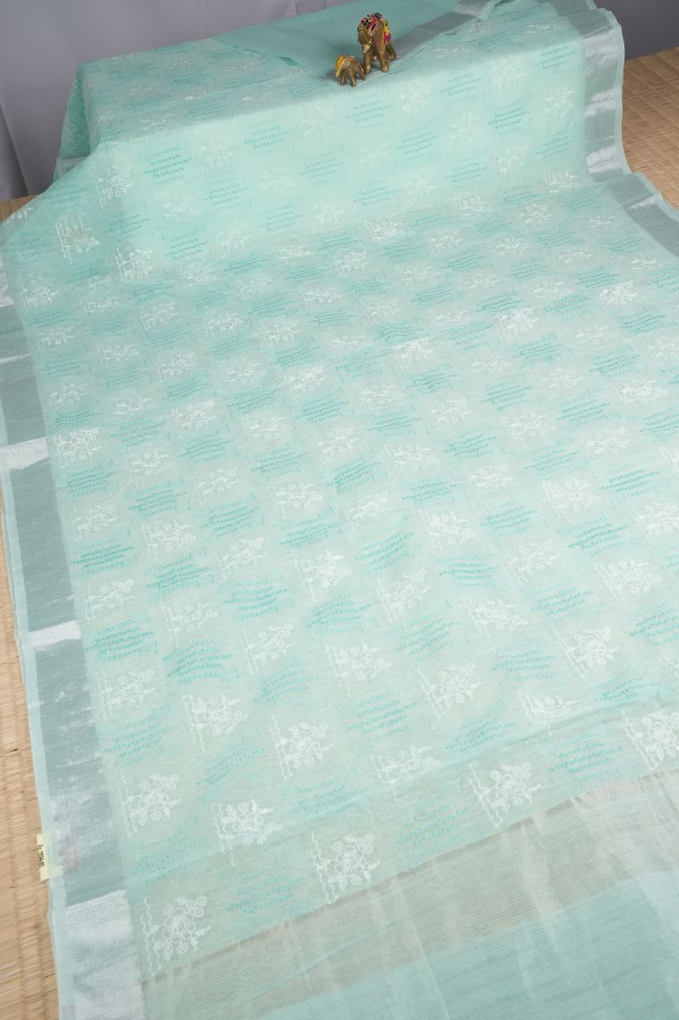 Arctic Blue Organza Saree with Without Zari Zari Floral Patterns view 2