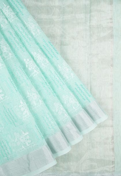 Arctic Blue Organza Saree with Without Zari Zari Floral Patterns