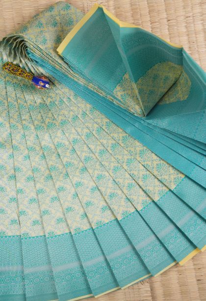 Chartreuse Green Visiri Madippu Silk Sarees with Silver Zari Buttis (small Dots Or Motifs)