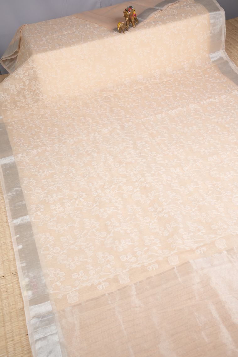 Peach Pink Organza Saree with Without Zari Zari Floral Patterns view 2