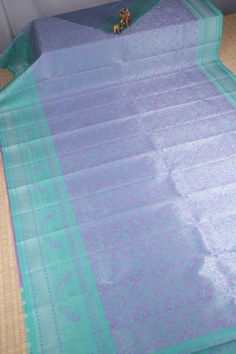 Jam Purple Visiri Madippu Silk Sarees with Silver Zari Floral Patterns view 2