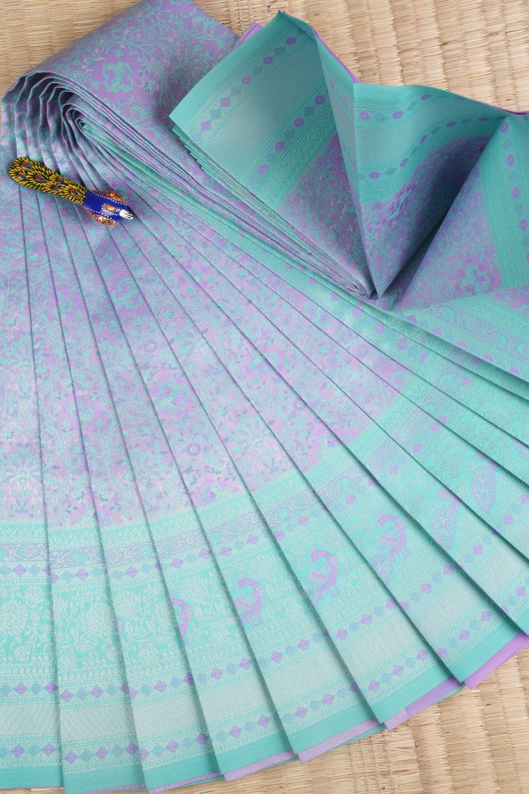 Jam Purple Visiri Madippu Silk Sarees with Silver Zari Floral Patterns view 1