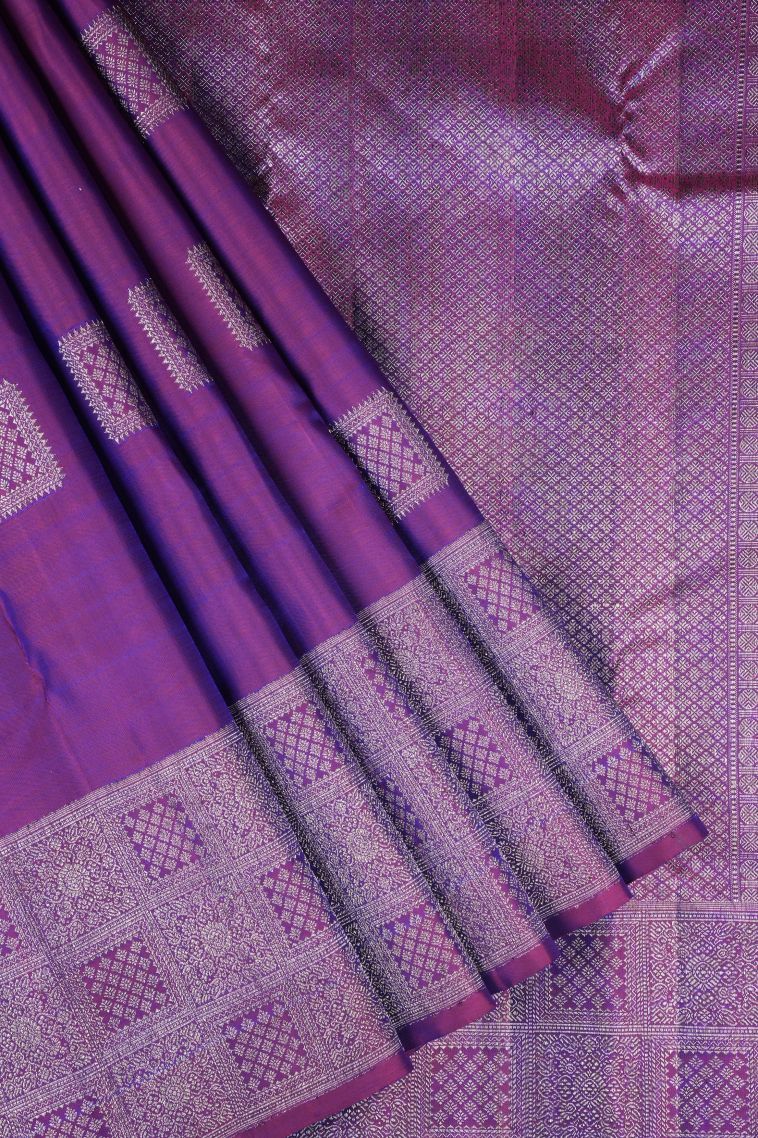 Bubble Purple Kanchipuram Silk Sarees with Silver Zari Buttis (small Dots Or Motifs) view 1