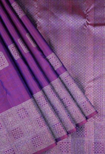 Bubble Purple Kanchipuram Silk Sarees with Silver Zari Buttis (small Dots Or Motifs)
