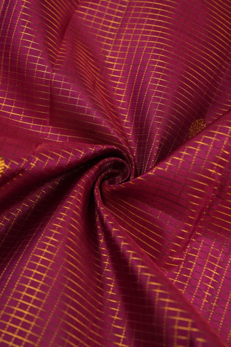 Lipstick Red Kanchipuram Silk Sarees with Gold Zari Checks view 4