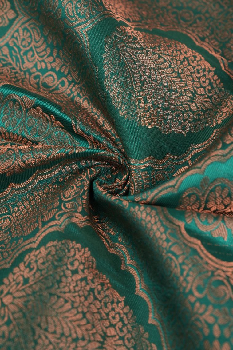 Basil Green Visiri Madippu Silk Sarees with Copper Zari Floral Patterns view 4