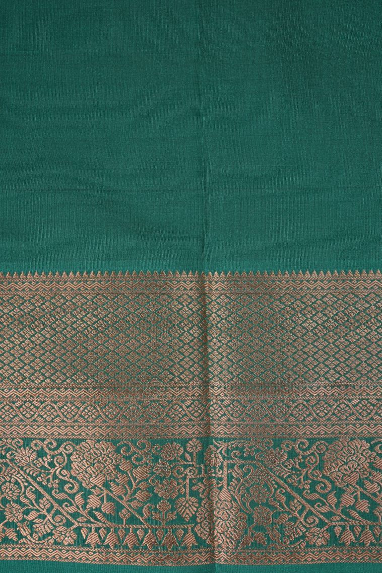 Basil Green Visiri Madippu Silk Sarees with Copper Zari Floral Patterns view 3