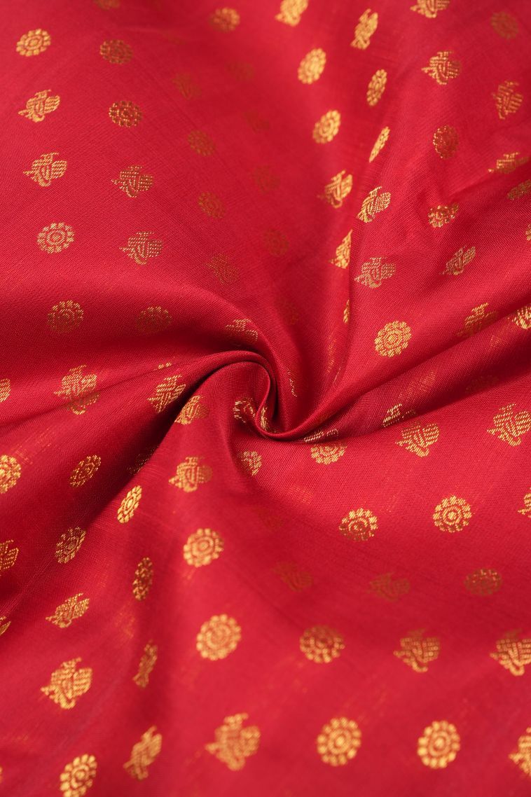 Rose  Red Kanchipuram Silk Sarees with Gold Zari Buttis (small Dots Or Motifs) view 4