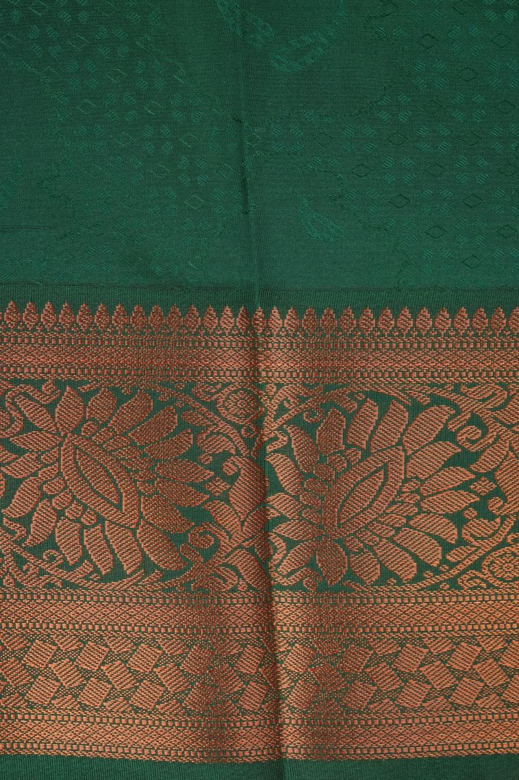 Coral Pink Visiri Madippu Silk Sarees with Copper Zari Floral Patterns view 3