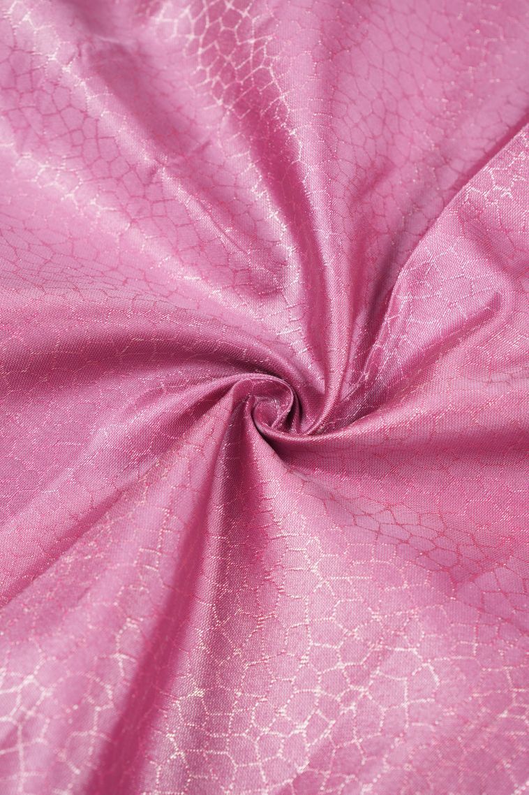 Ballet Pink Kanchipuram Silk Sarees with Silver Zari Geometric Shapes view 4