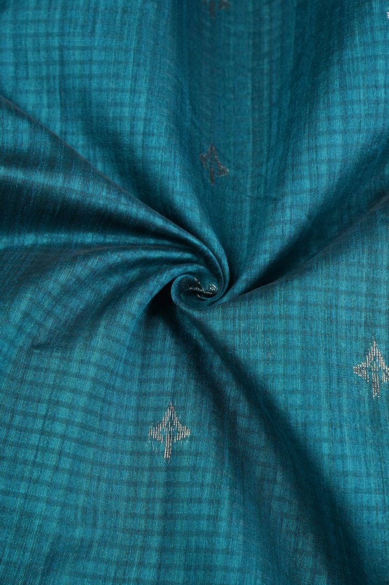 Cerulean Blue Jute Sarees with Copper Zari Buttis (small Dots Or Motifs) view 4