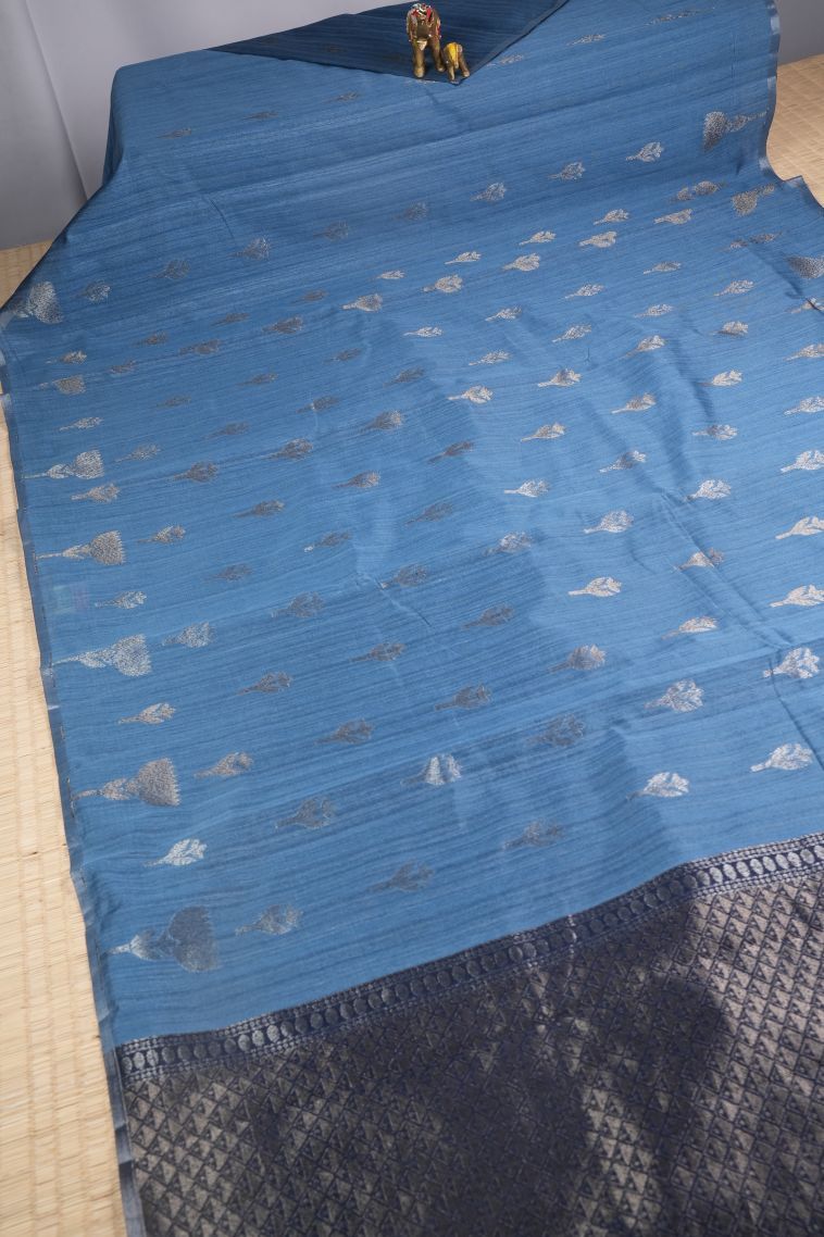 Sky Blue Jute Sarees with Copper Zari Buttis (small Dots Or Motifs) view 2