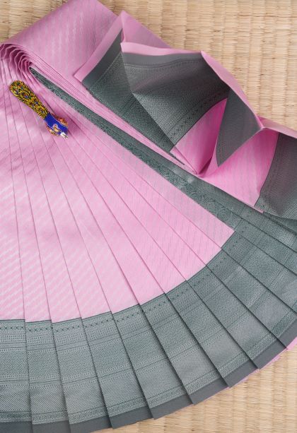 Blush Pink Visiri Madippu Silk Sarees with Silver Zari Stripes