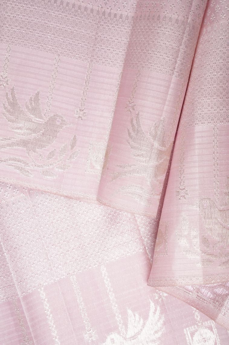 Viola Purple Kanchipuram Silk Sarees with Silver Zari Floral Patterns view 3