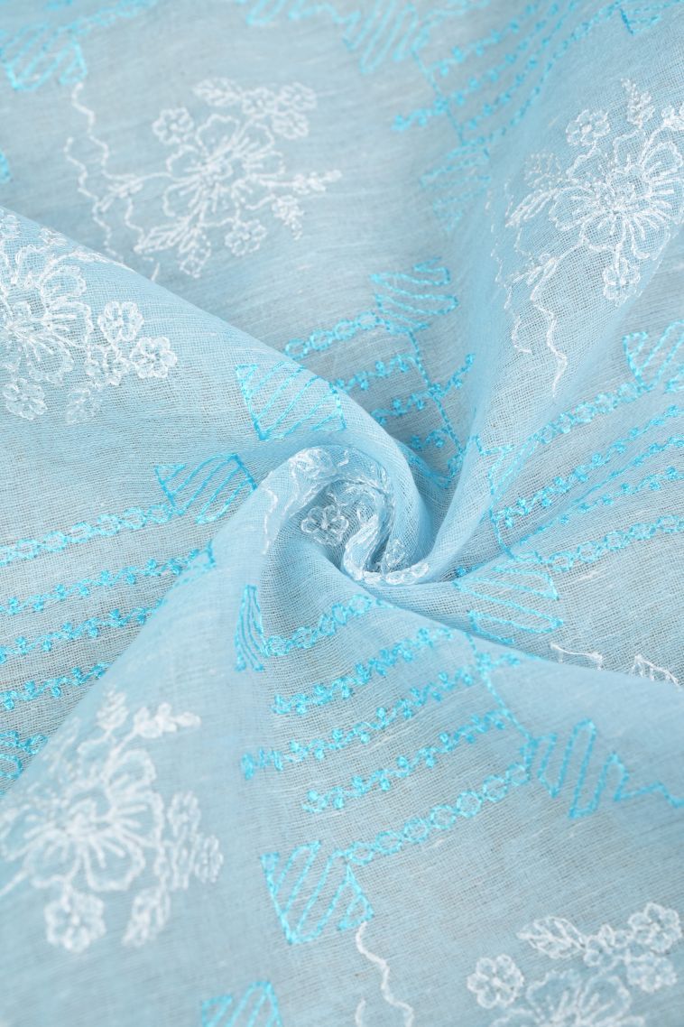 Sky Blue Organza Saree with Without Zari Zari Floral Patterns view 4