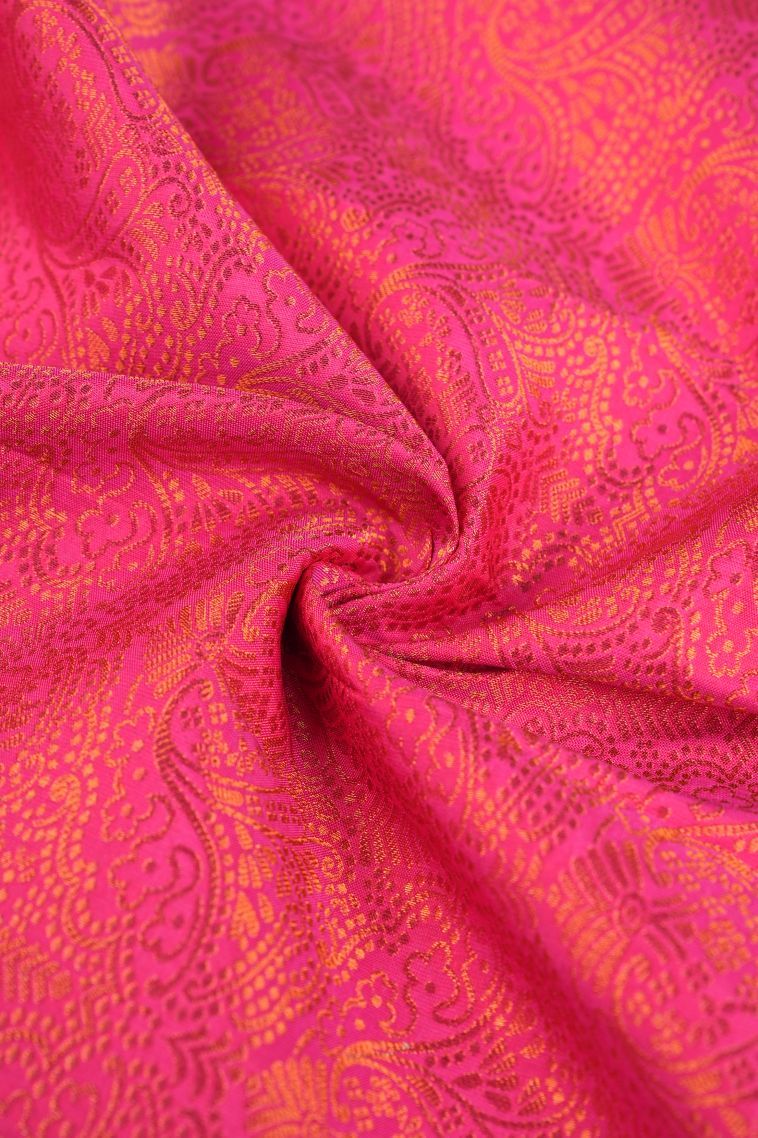 Bubblegum Pink Visiri Madippu Silk Sarees with Copper Zari Floral Patterns view 4
