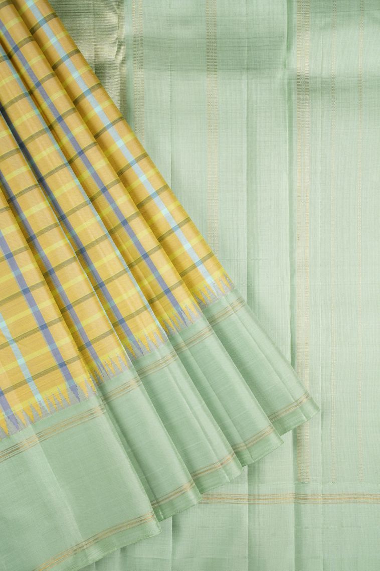 Gold Kanchipuram Silk Sarees with Without Zari Zari Checks view 1