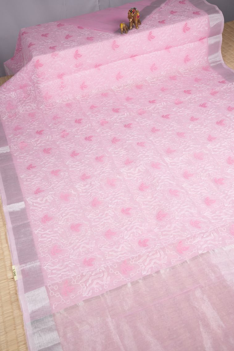 Blush Pink Organza Saree with Without Zari Zari Floral Patterns view 2