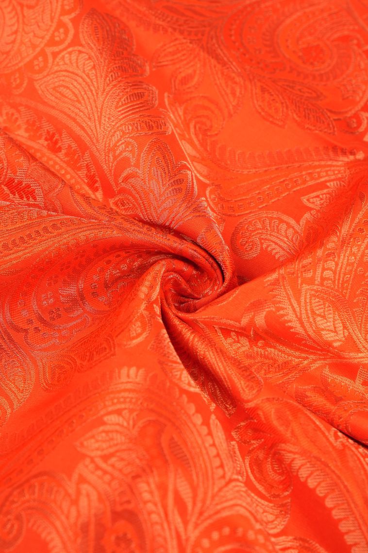 Tiger Orange Visiri Madippu Silk Sarees with Copper Zari Floral Patterns view 4