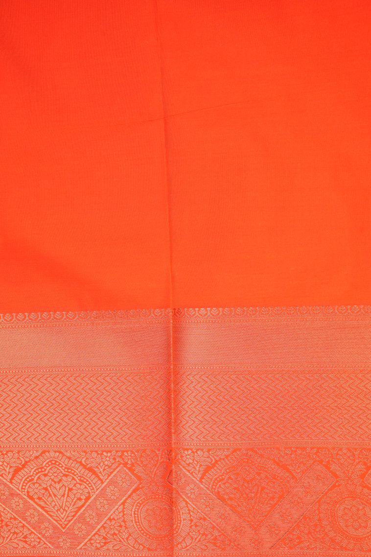 Tiger Orange Visiri Madippu Silk Sarees with Copper Zari Floral Patterns view 3